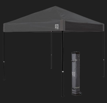 A black pop up tent.